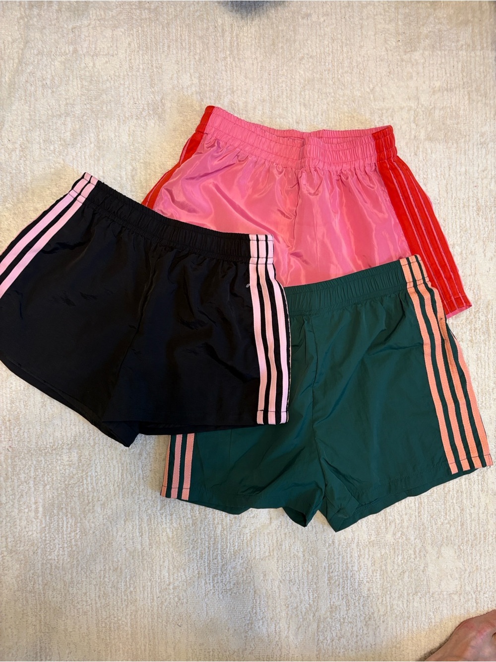NWOT Adidas inspired - Three-Striped Athletic Shorts Trio - Black, Pink,Green